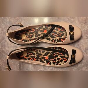Melissa Beige Ballet Flats with Black Trim and Leopard Insole